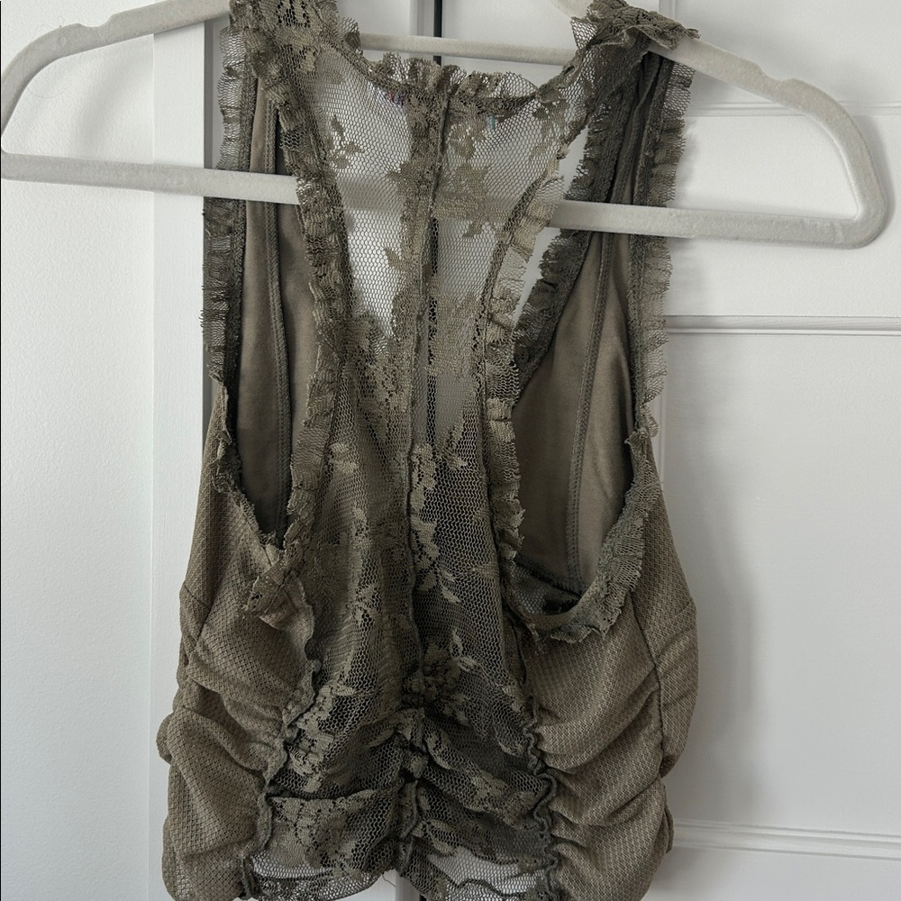 Urban Outfitters Olive Lace Camisole with covered button super pretty! Small - Picture 4 of 8